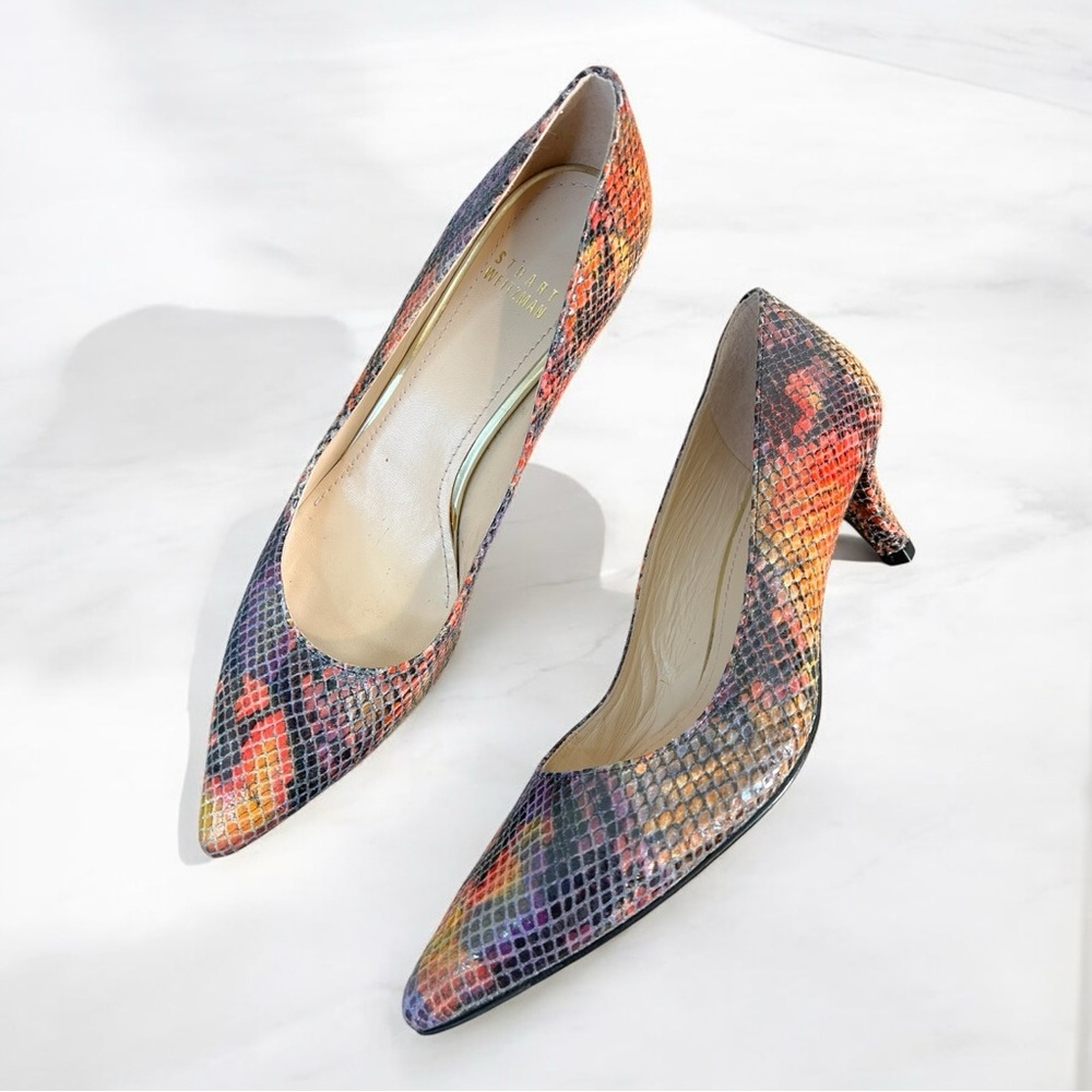 Stuart Weitzman Python Print Heels Size 7 | Vibra… - image 1